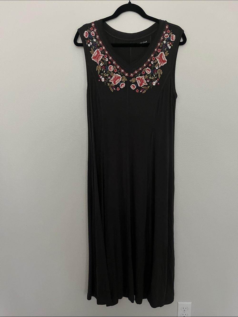 Coldwater Creek Black Sleeveless Maxi with Pink Floral Embroidery